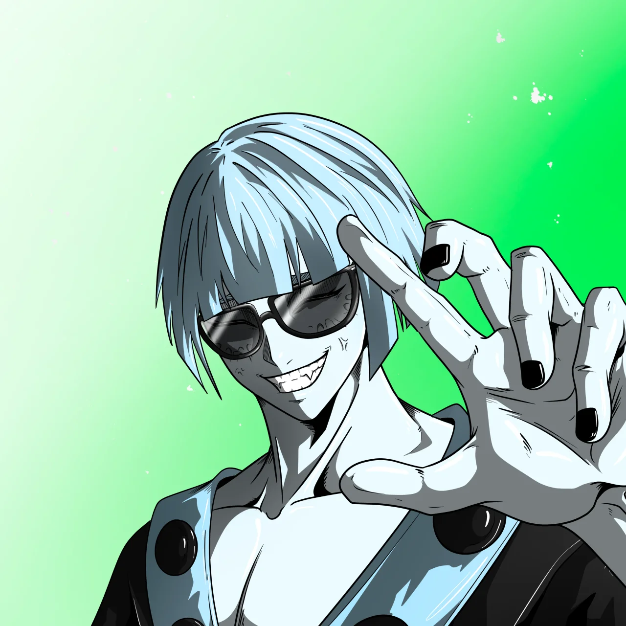 ALIEN #14. Illustration du NFT Alienzone. Eyes: Hêmoku; Hair: Taregami; Mark: Kekkan.