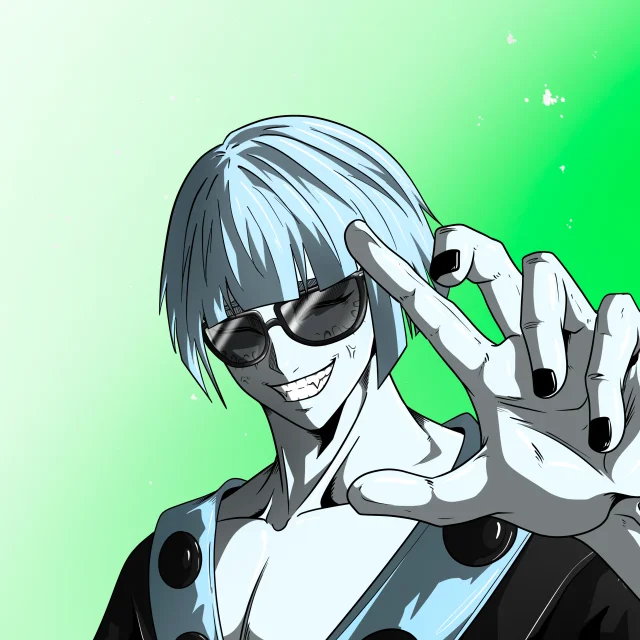 ALIEN #14. Alienzone digital collectible artwork. Eyes: Hêmoku; Hair: Taregami; Mark: Kekkan.