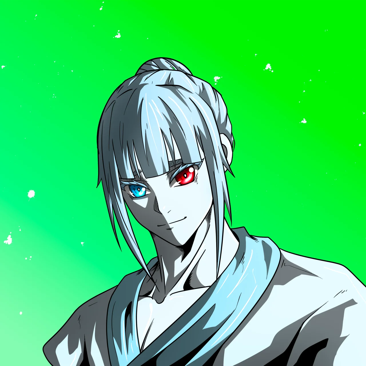 ALIEN #150. Illustration du NFT Alienzone. Eyes: Kôsaiishoku; Hair: Kêkan; Mark: None.