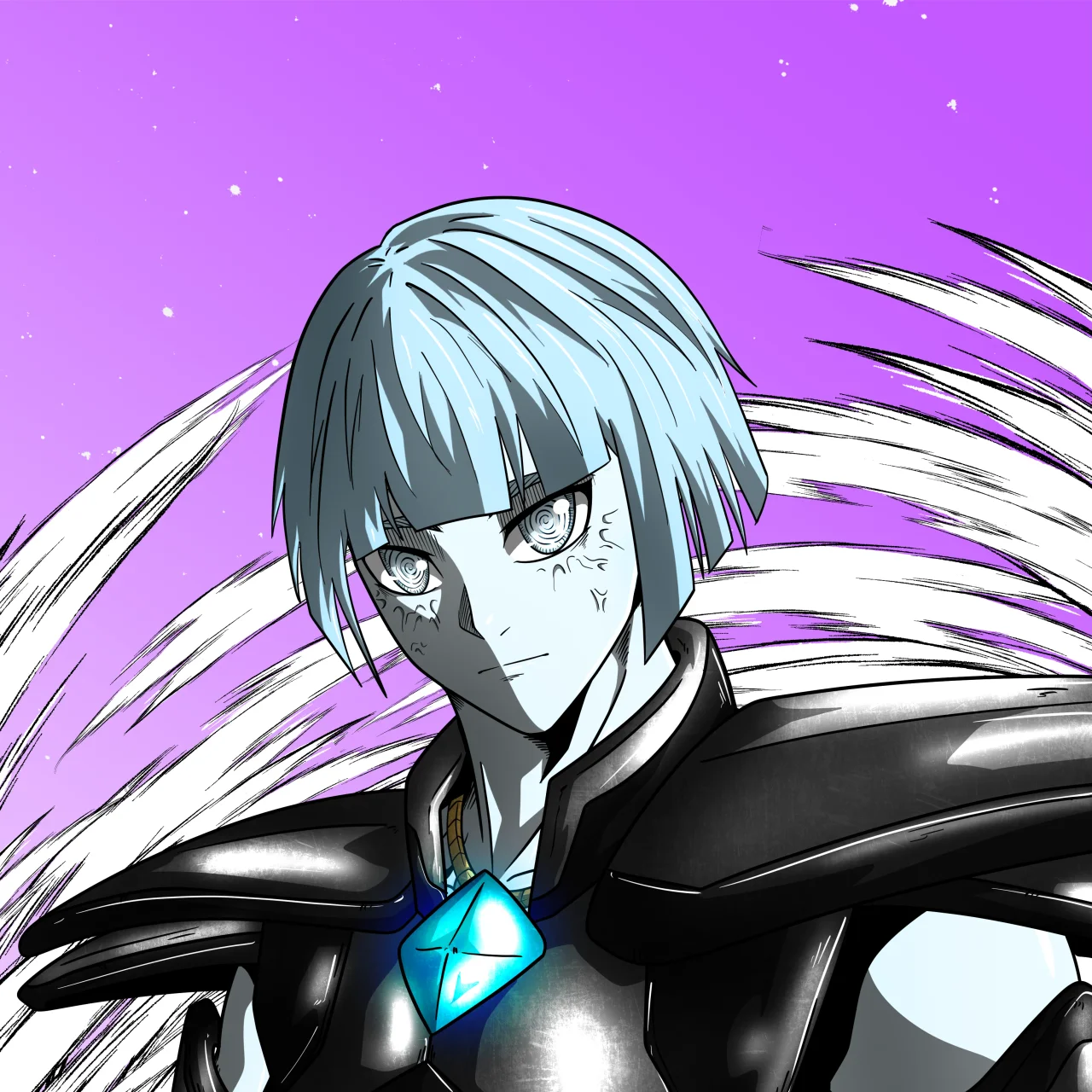 ALIEN #208. Alienzone digital collectible artwork. Eyes: Konran; Hair: Taregami; Mark: Kekkan.