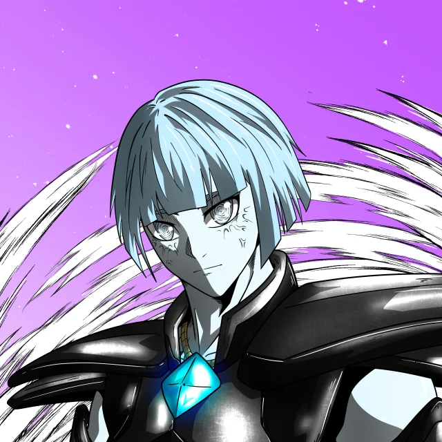 ALIEN #208. Alienzone digital collectible artwork. Eyes: Konran; Hair: Taregami; Mark: Kekkan.