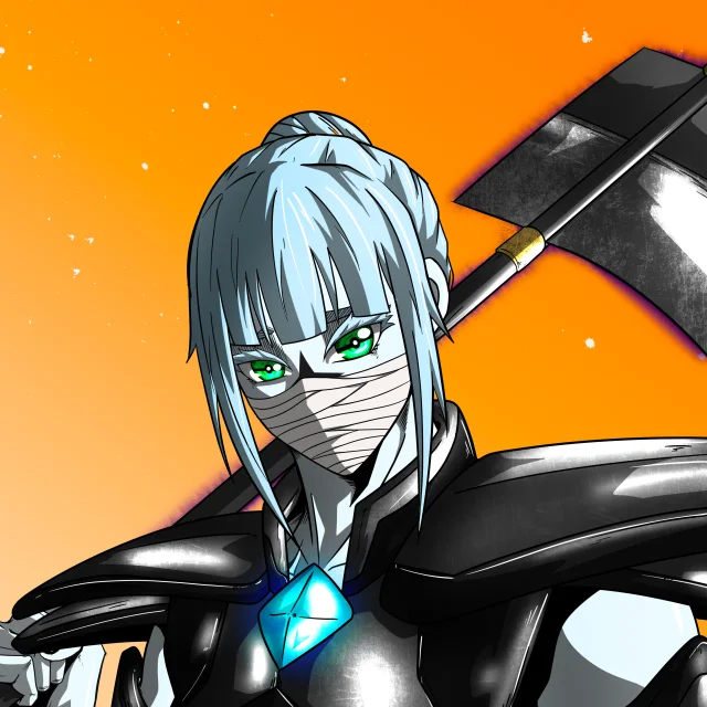 ALIEN #223. Alienzone digital collectible artwork. Eyes: Kôhaimoku; Hair: Kêkan; Mark: Seikoku.