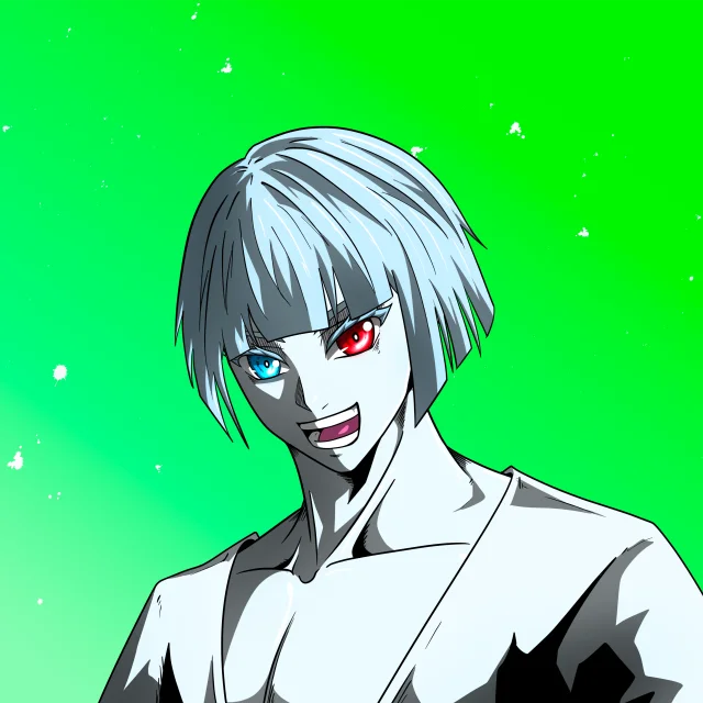 ALIEN #229. Alienzone digital collectible artwork. Eyes: Kôsaiishoku; Hair: Taregami; Mark: None.