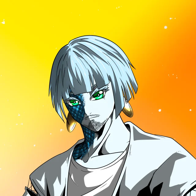 ALIEN #25. Alienzone digital collectible artwork. Eyes: Kôhaimoku; Hair: Taregami; Mark: Shinrin.