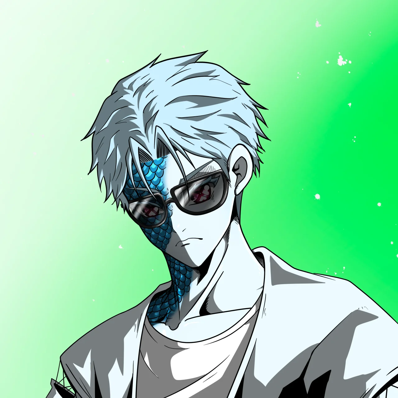 ALIEN #258. Alienzone digital collectible artwork. Eyes: Shinmoku; Hair: Ikemen; Mark: Shinrin.