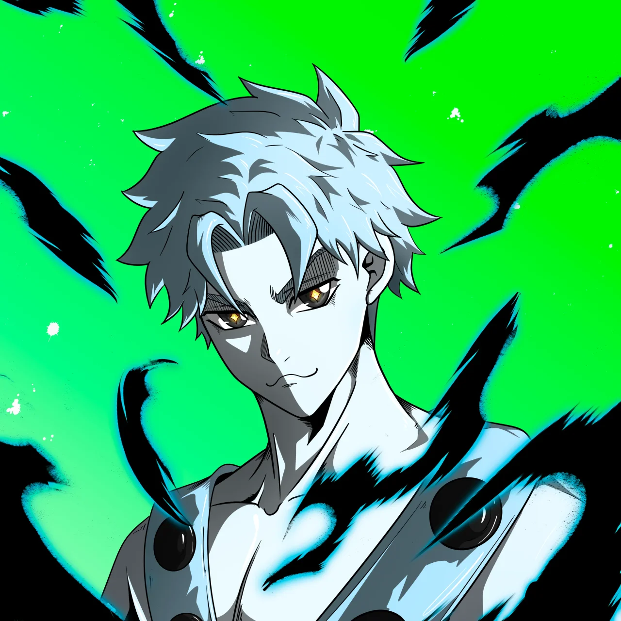 ALIEN #312. Illustration du NFT Alienzone. Eyes: Myôri; Hair: Hankôteki; Mark: None.