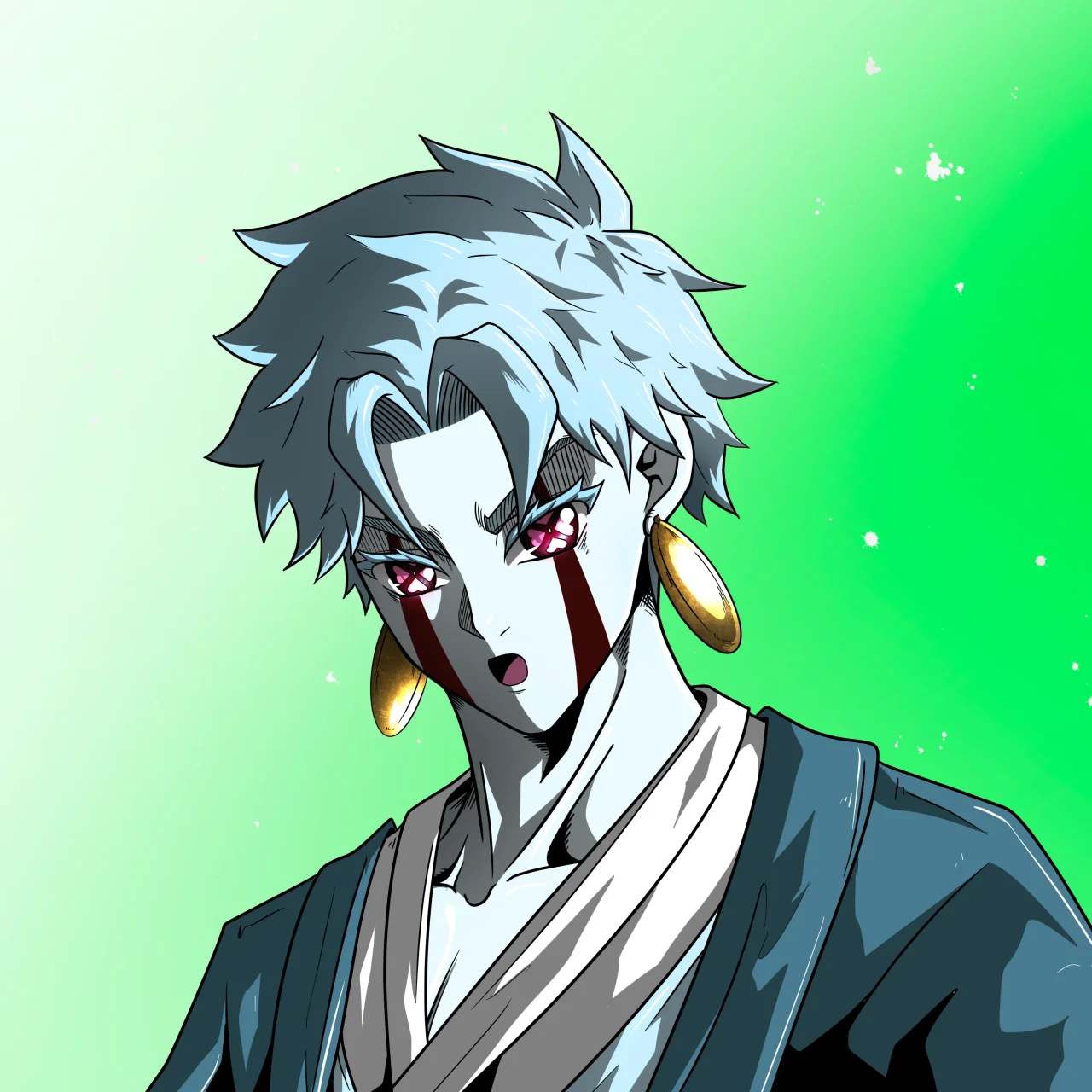 ALIEN #317. Illustration du NFT Alienzone. Eyes: Shinmoku; Hair: Hankôteki; Mark: Yaban.