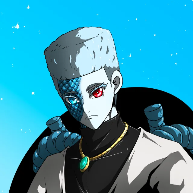 ALIEN #352. Illustration du NFT Alienzone. Eyes: Kôsaiishoku; Hair: Shikakui; Mark: Shinrin.