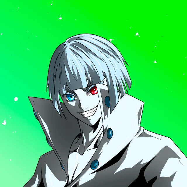 ALIEN #355. Illustration du NFT Alienzone. Eyes: Kôsaiishoku; Hair: Taregami; Mark: None.