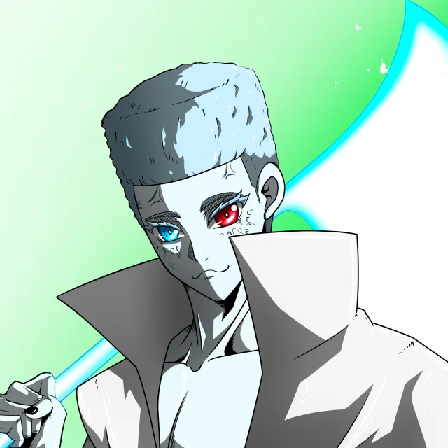 ALIEN #365. Illustration du NFT Alienzone. Eyes: Kôsaiishoku; Hair: Shikakui; Mark: Kekkan.