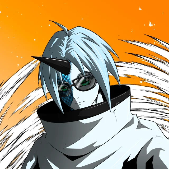 ALIEN #369. Illustration du NFT Alienzone. Eyes: Kôhaimoku; Hair: Ikkakujû; Mark: Shinrin.