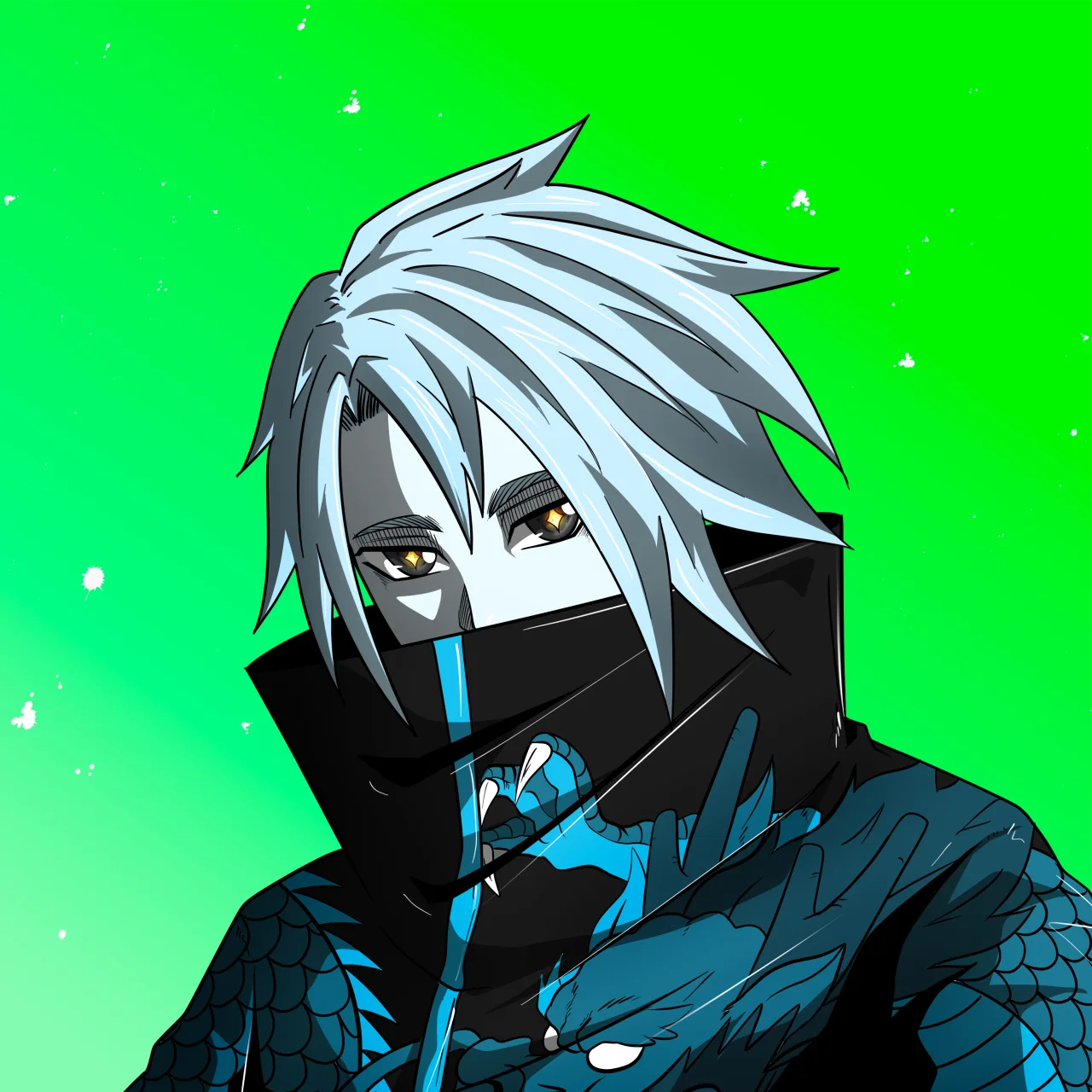 ALIEN #371. Illustration du NFT Alienzone. Eyes: Myôri; Hair: Bôshuku; Mark: None.