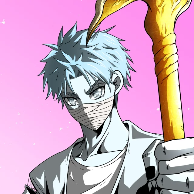 ALIEN #383. Illustration du NFT Alienzone. Eyes: Konran; Hair: Sanzoku; Mark: None.