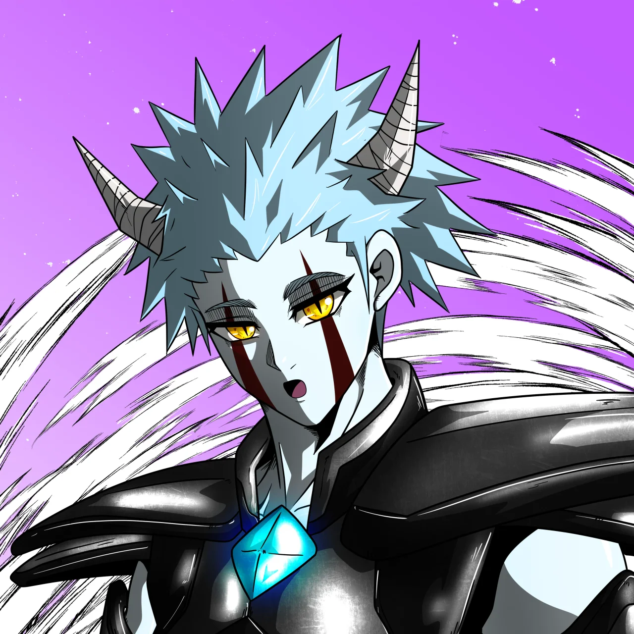 ALIEN #384. Illustration du NFT Alienzone. Eyes: Ryôshi; Hair: Hôkaben; Mark: Yaban.