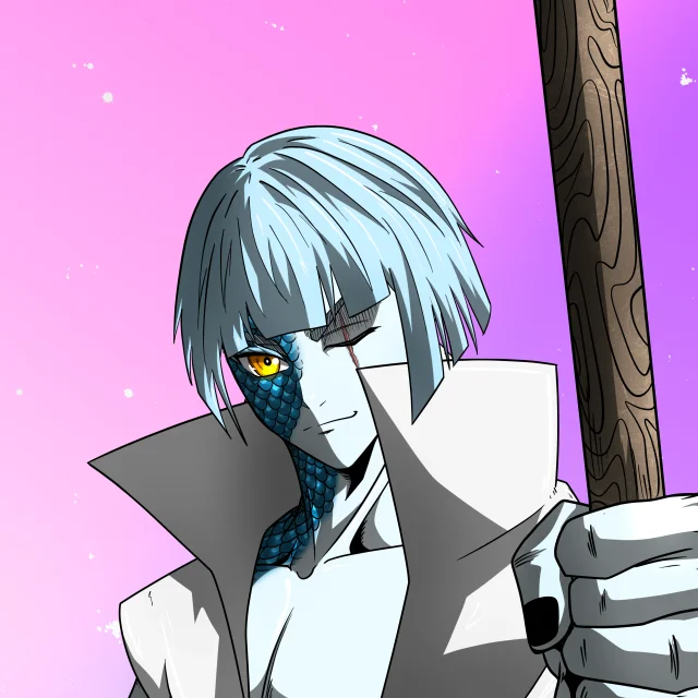 ALIEN #411. Illustration du NFT Alienzone. Eyes: Furukizu; Hair: Taregami; Mark: Shinrin.