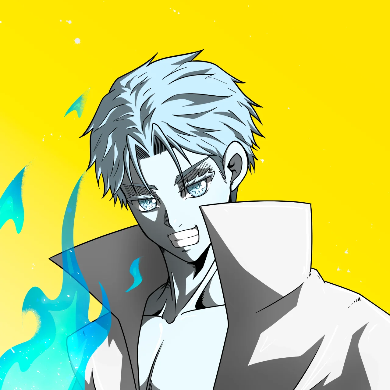 ALIEN #415. Illustration du NFT Alienzone. Eyes: Jûtenteki; Hair: Ikemen; Mark: None.