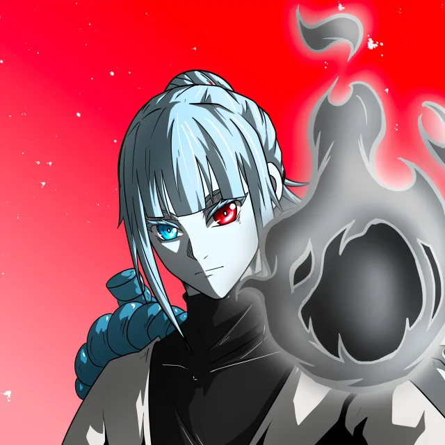ALIEN #418. Illustration du NFT Alienzone. Eyes: Kôsaiishoku; Hair: Kêkan II; Mark: None.