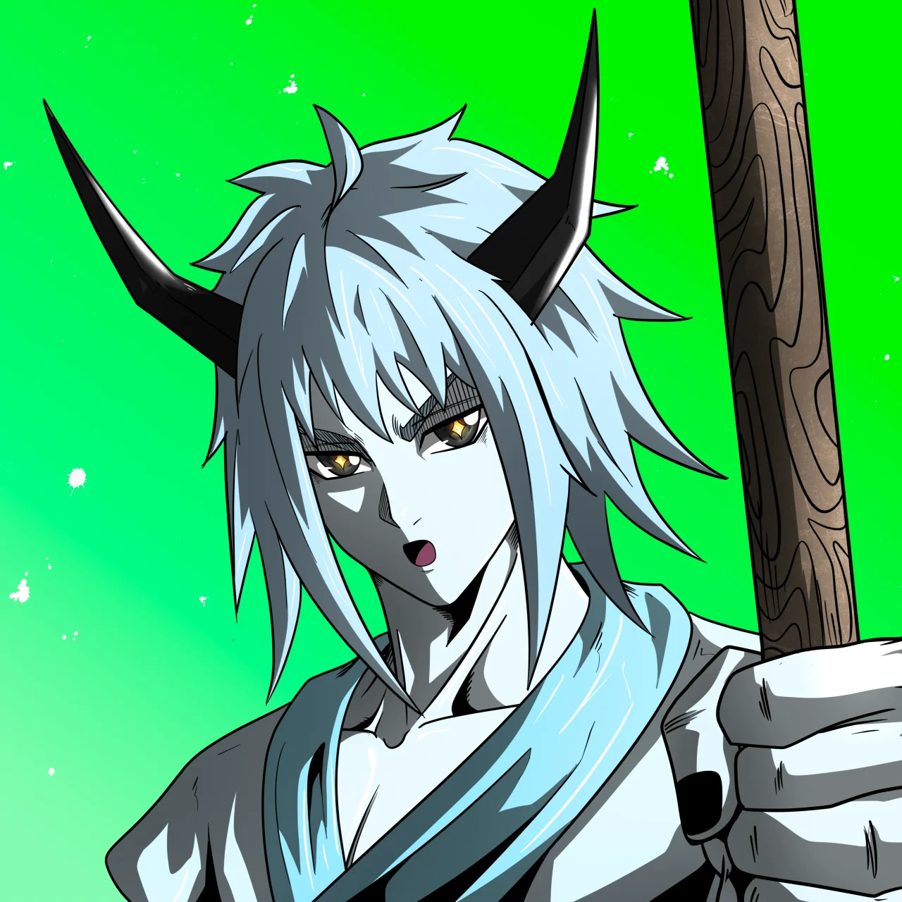 ALIEN #42. Illustration du NFT Alienzone. Eyes: Myôri; Hair: Akuma; Mark: None.