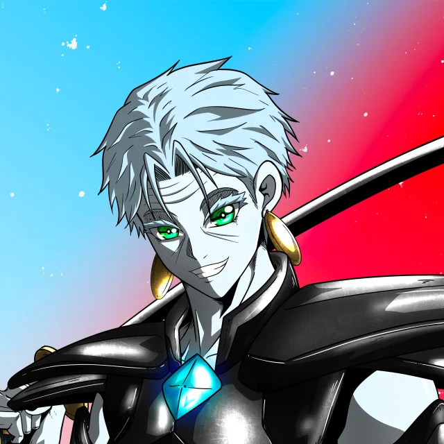 ALIEN #435. Illustration du NFT Alienzone. Eyes: Kôhaimoku; Hair: Ikemen; Mark: Senzo.