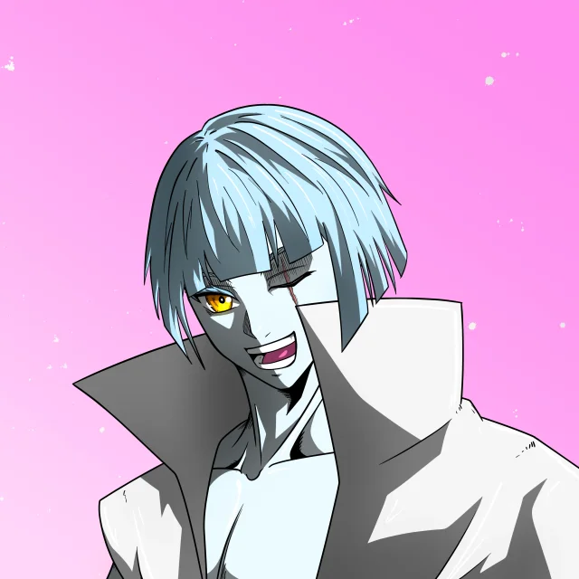 ALIEN #440. Illustration du NFT Alienzone. Eyes: Furukizu; Hair: Taregami; Mark: None.