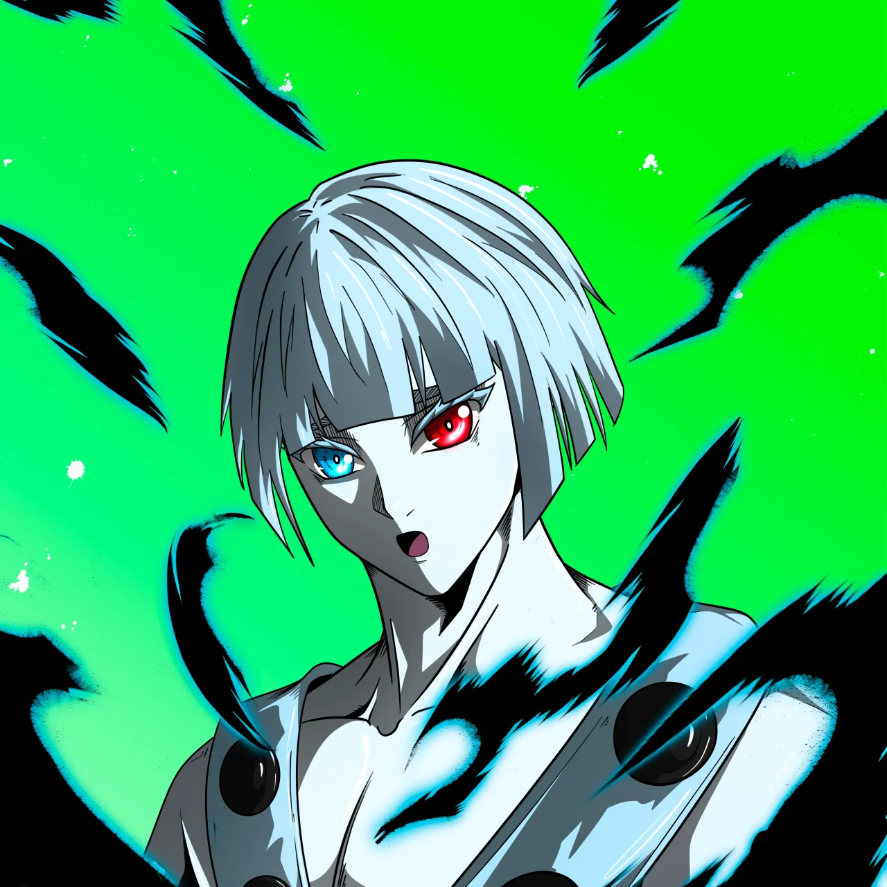 ALIEN #448. Alienzone digital collectible artwork. Eyes: Kôsaiishoku; Hair: Taregami; Mark: None.