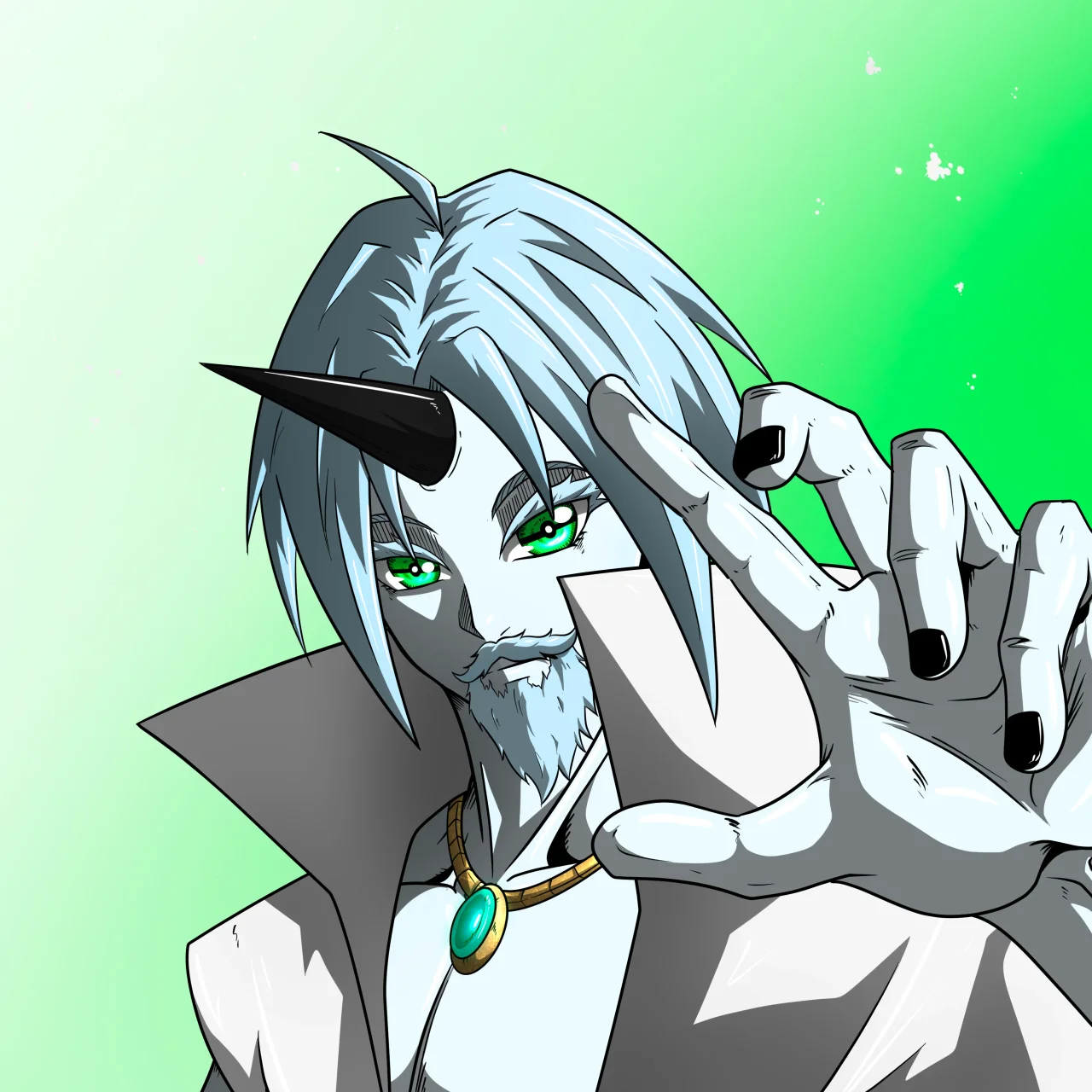ALIEN #450. Illustration du NFT Alienzone. Eyes: Kôhaimoku; Hair: Ikkakujû; Mark: None.