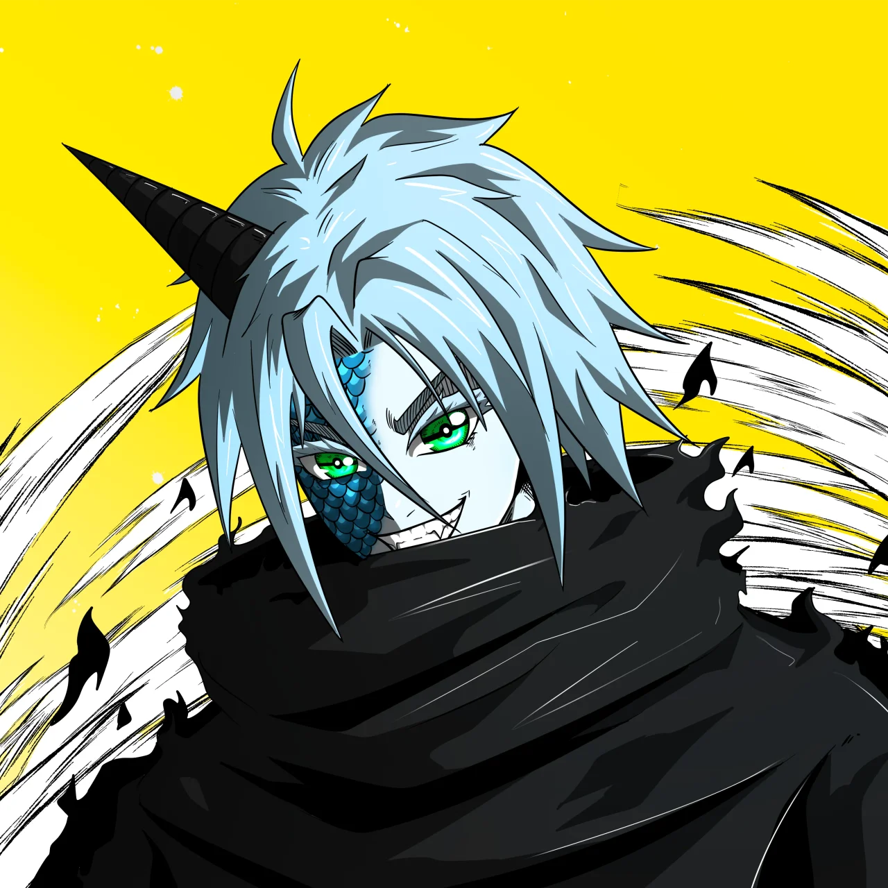 ALIEN #454. Alienzone digital collectible artwork. Eyes: Kôhaimoku; Hair: Anben; Mark: Shinrin.
