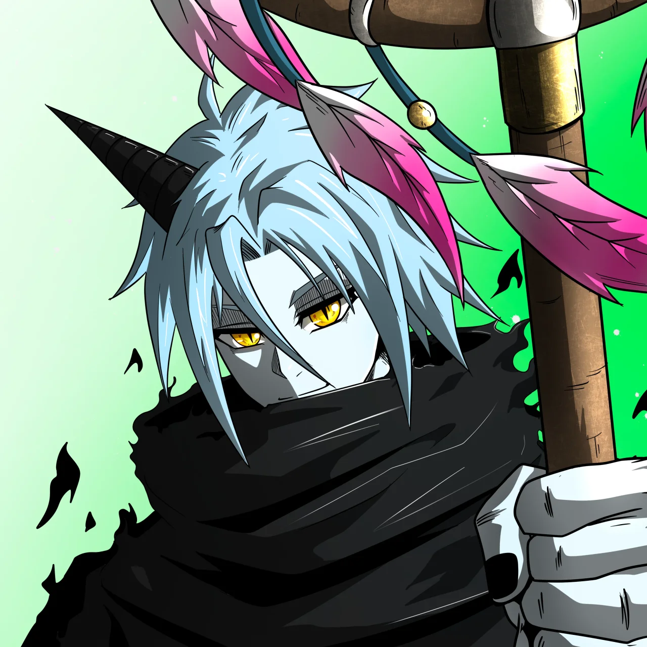 ALIEN #464. Illustration du NFT Alienzone. Eyes: Ryôshi; Hair: Anben; Mark: None.