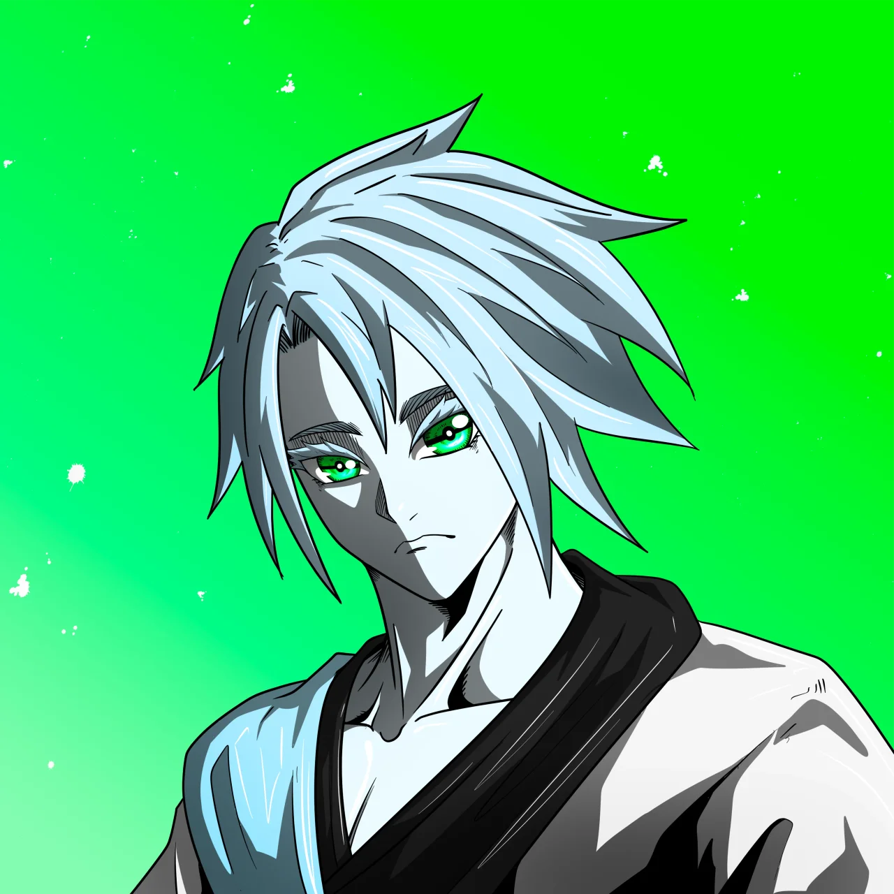 ALIEN #519. Illustration du NFT Alienzone. Eyes: Kôhaimoku; Hair: Bôshuku; Mark: None.