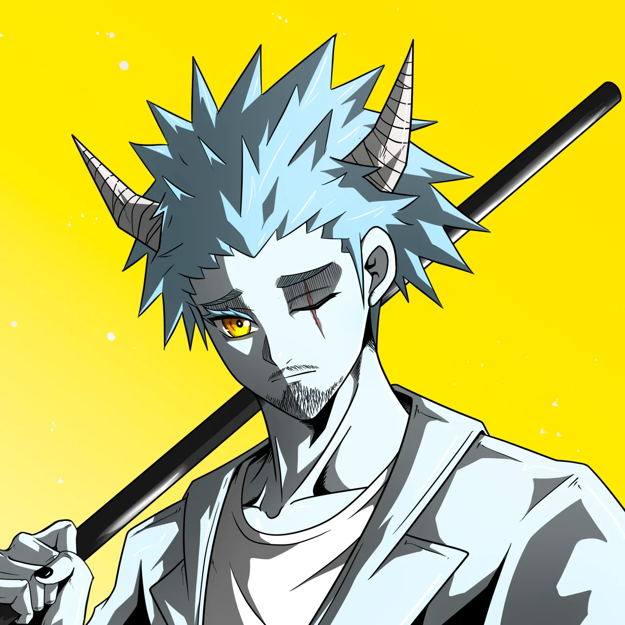 ALIEN #521. Illustration du NFT Alienzone. Eyes: Furukizu; Hair: Hôkaben; Mark: None.
