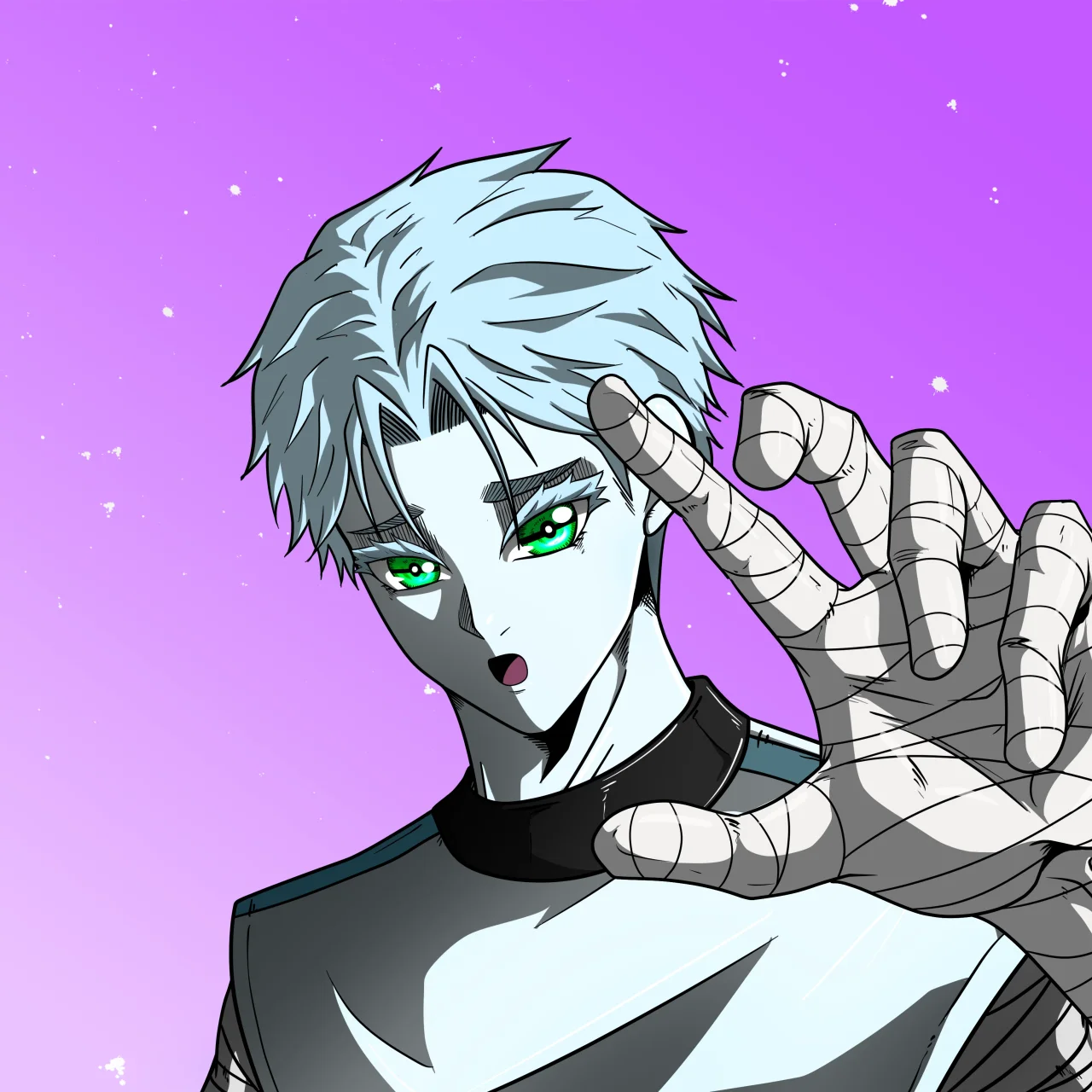 ALIEN #523. Illustration du NFT Alienzone. Eyes: Kôhaimoku; Hair: Ikemen; Mark: None.