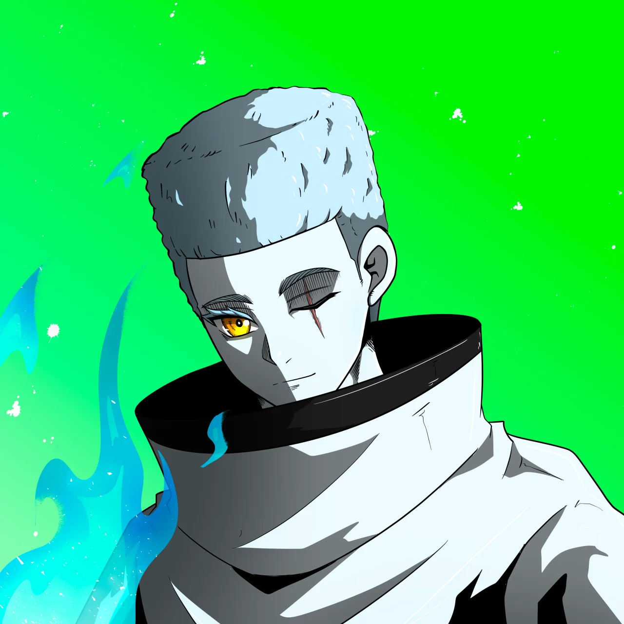 ALIEN #525. Illustration du NFT Alienzone. Eyes: Furukizu; Hair: Shikakui; Mark: None.