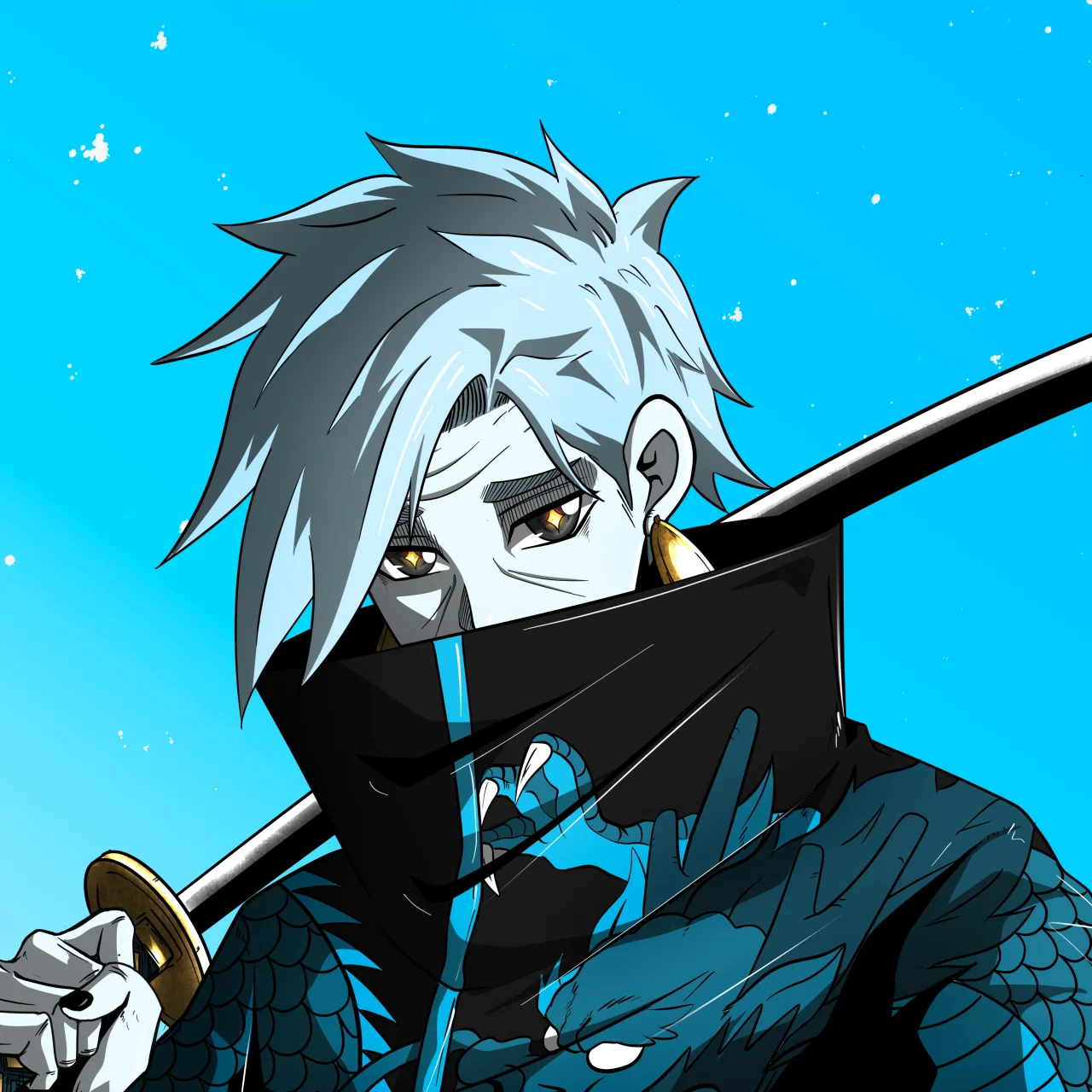 ALIEN #541. Illustration du NFT Alienzone. Eyes: Myôri; Hair: Migime; Mark: Senzo.