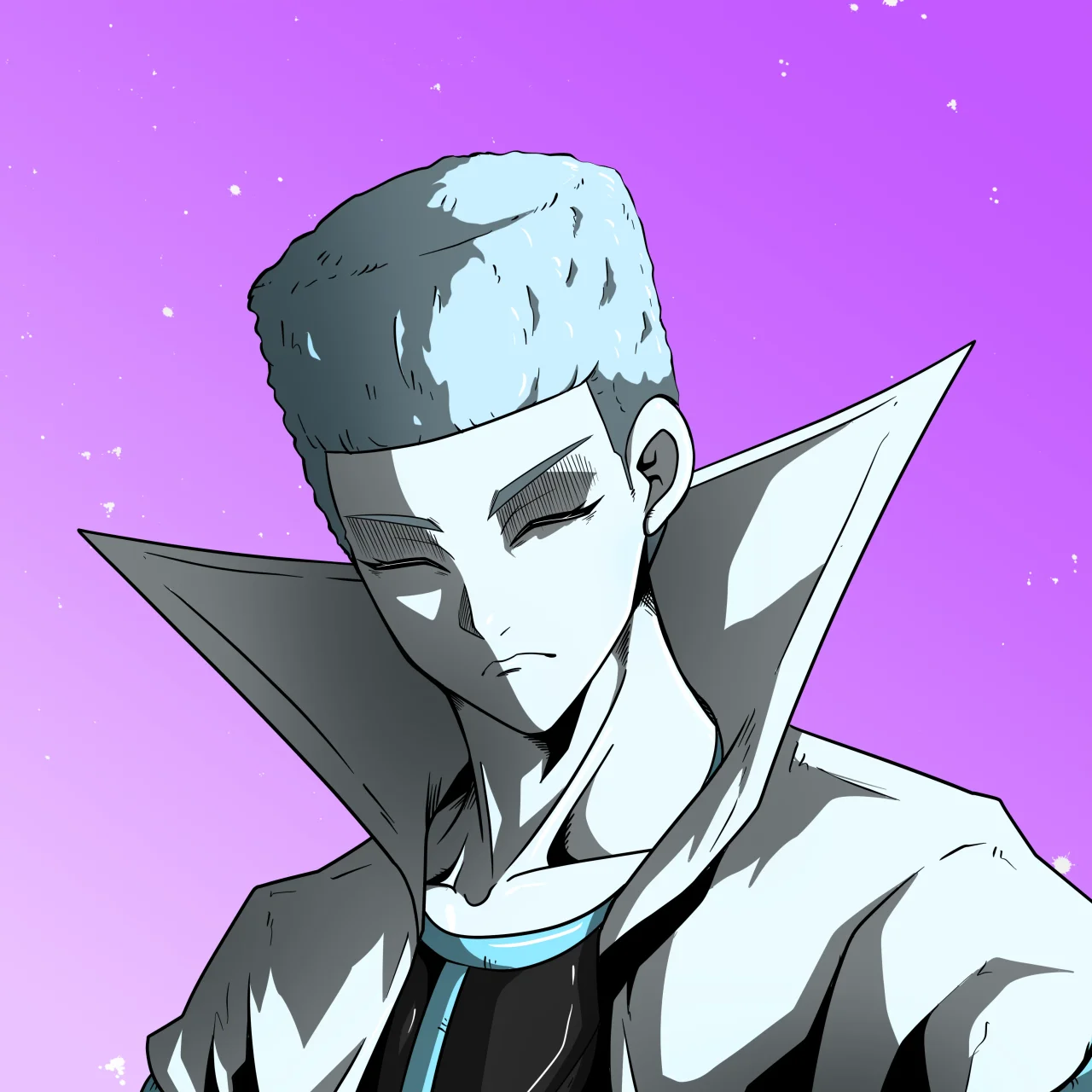 ALIEN #549. Illustration du NFT Alienzone. Eyes: Hêmoku; Hair: Shikakui; Mark: None.