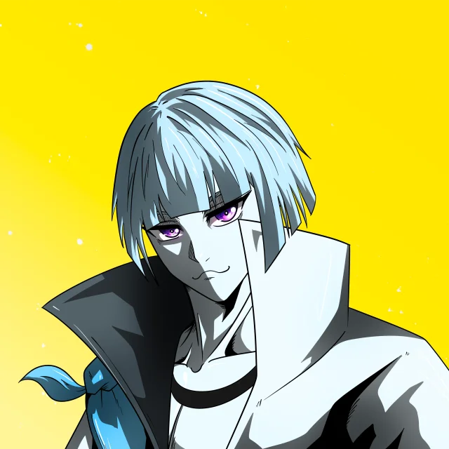 ALIEN #574. Illustration du NFT Alienzone. Eyes: Futâime; Hair: Taregami; Mark: None.