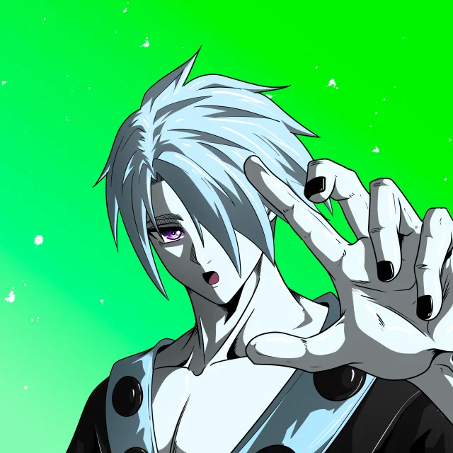 ALIEN #579. Illustration du NFT Alienzone. Eyes: Futâime; Hair: Hidarime; Mark: None.