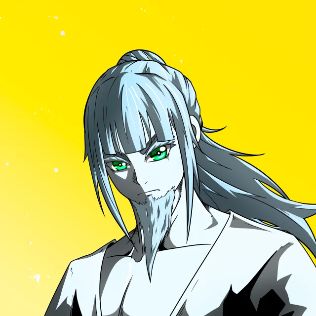 ALIEN #581. Illustration du NFT Alienzone. Eyes: Kôhaimoku; Hair: Kêkan II; Mark: None.