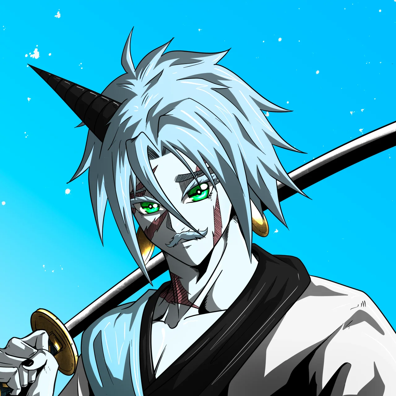 ALIEN #582. Alienzone digital collectible artwork. Eyes: Kôhaimoku; Hair: Anben; Mark: Fushô.
