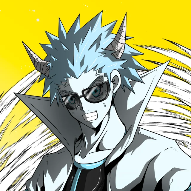 ALIEN #593. Illustration du NFT Alienzone. Eyes: Sêmoku; Hair: Hôkaben; Mark: Kekkan.