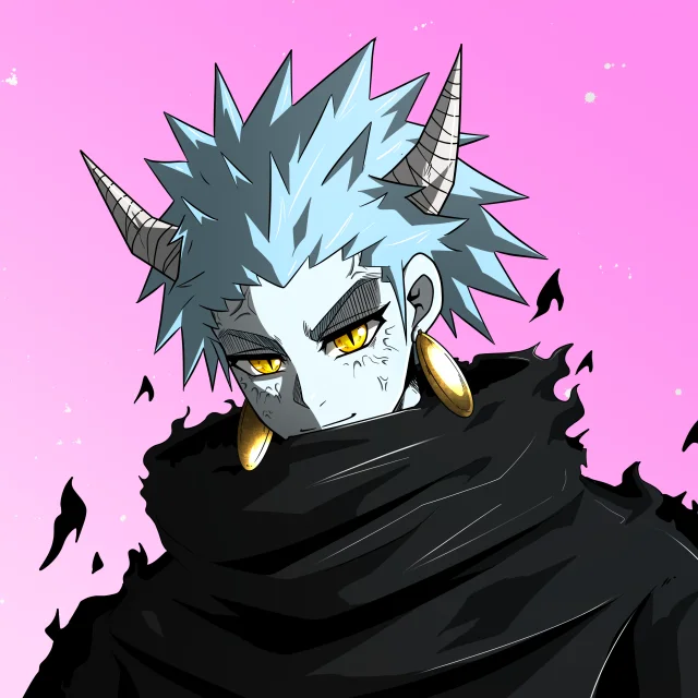 ALIEN #597. Illustration du NFT Alienzone. Eyes: Ryôshi; Hair: Hôkaben; Mark: Kekkan.