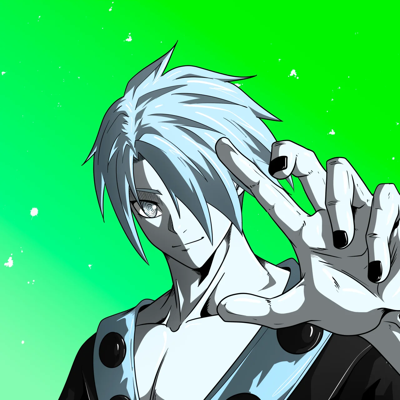 ALIEN #6. Illustration du NFT Alienzone. Eyes: Konran; Hair: Hidarime; Mark: None.
