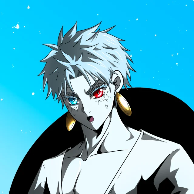 ALIEN #609. Illustration du NFT Alienzone. Eyes: Kôsaiishoku; Hair: Sanzoku; Mark: Kekkan.