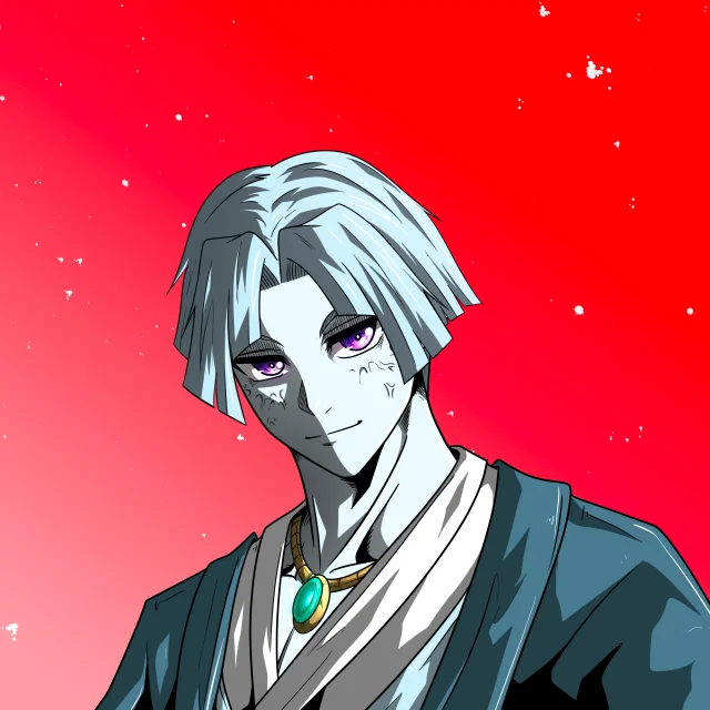ALIEN #614. Illustration du NFT Alienzone. Eyes: Futâime; Hair: Zenbatsu; Mark: Kekkan.
