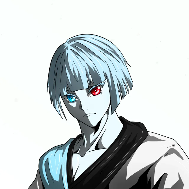 ALIEN #617. Illustration du NFT Alienzone. Eyes: Kôsaiishoku; Hair: Taregami; Mark: None.