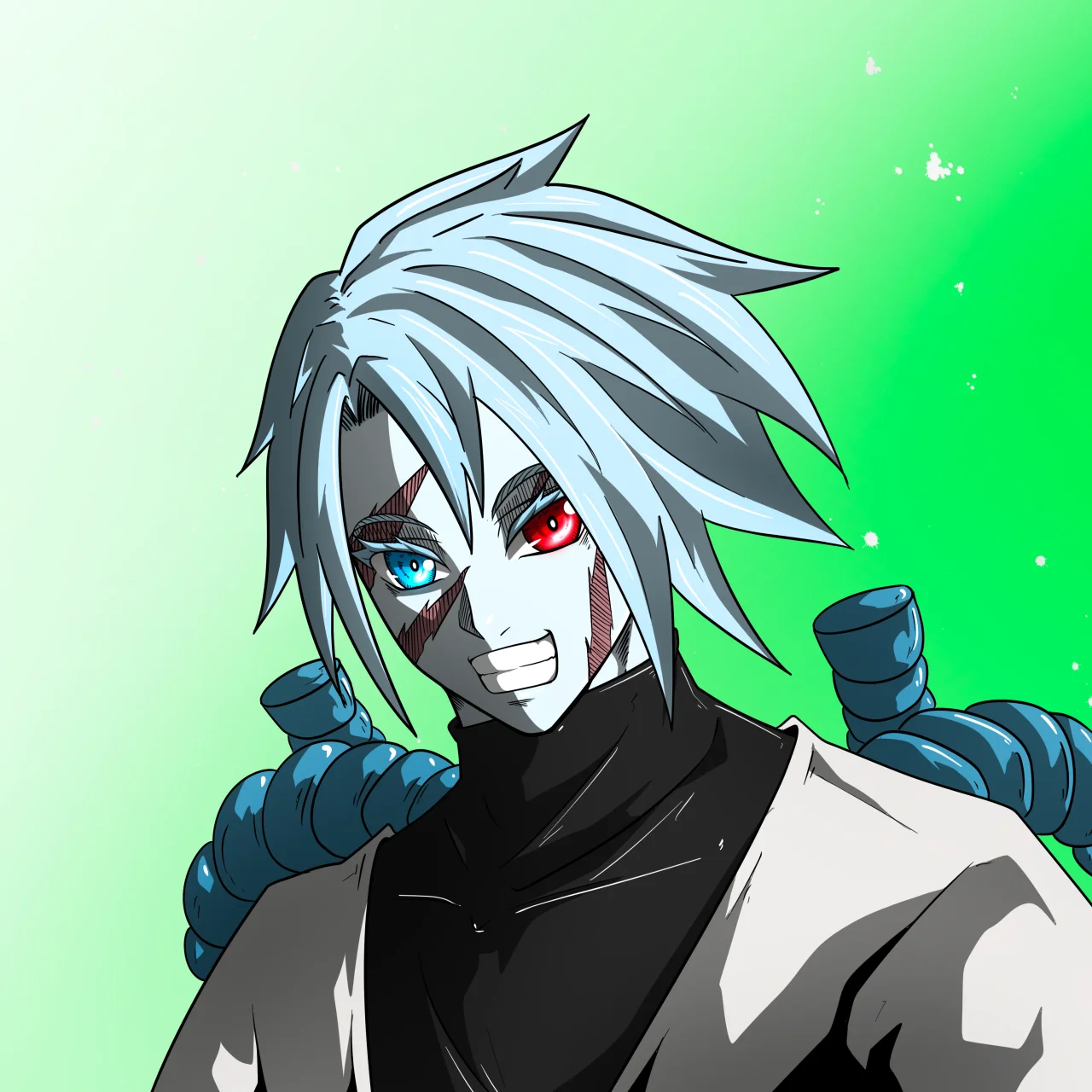 ALIEN #635. Alienzone digital collectible artwork. Eyes: Kôsaiishoku; Hair: Bôshuku; Mark: Fushô.