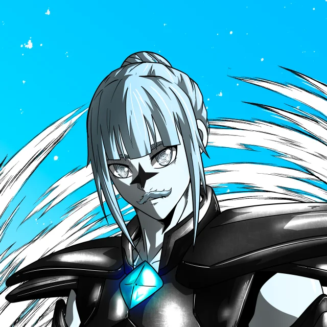 ALIEN #641. Illustration du NFT Alienzone. Eyes: Konran; Hair: Kêkan; Mark: Seikoku.