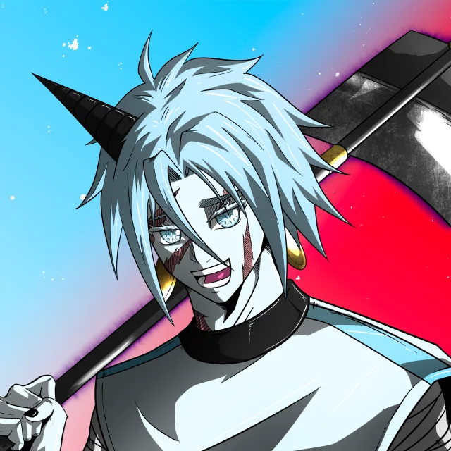 ALIEN #645. Illustration du NFT Alienzone. Eyes: Jûtenteki; Hair: Anben; Mark: Fushô.