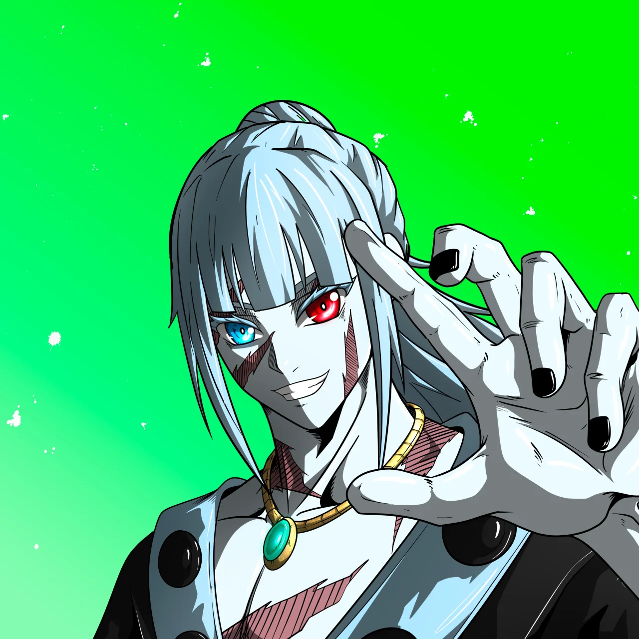 ALIEN #672. Alienzone digital collectible artwork. Eyes: Kôsaiishoku; Hair: Kêkan II; Mark: Fushô.