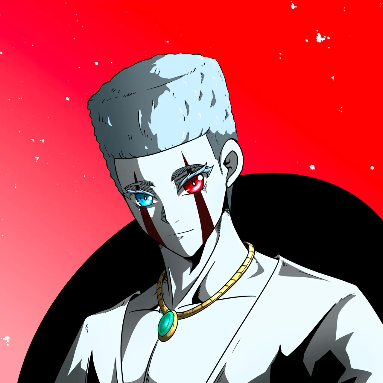 ALIEN #675. Illustration du NFT Alienzone. Eyes: Kôsaiishoku; Hair: Shikakui; Mark: Yaban.