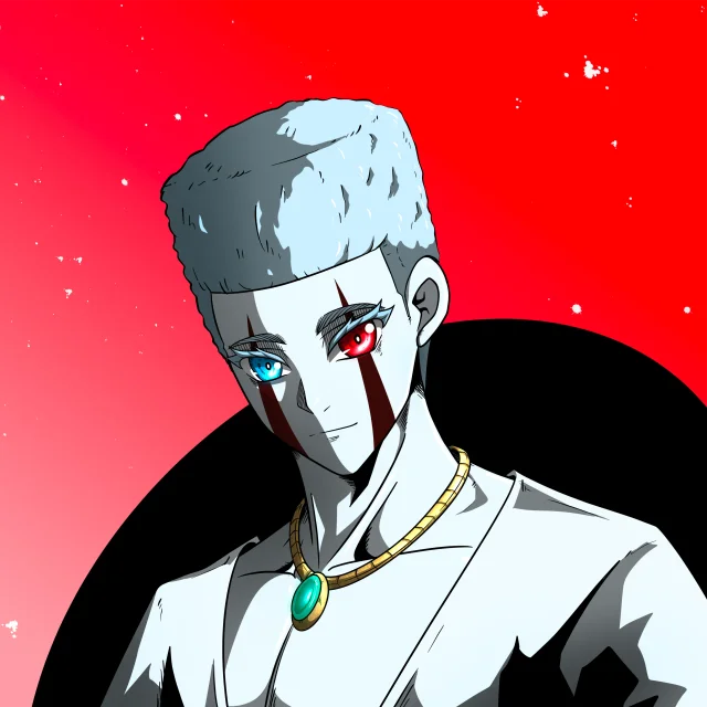 ALIEN #675. Alienzone digital collectible artwork. Eyes: Kôsaiishoku; Hair: Shikakui; Mark: Yaban.
